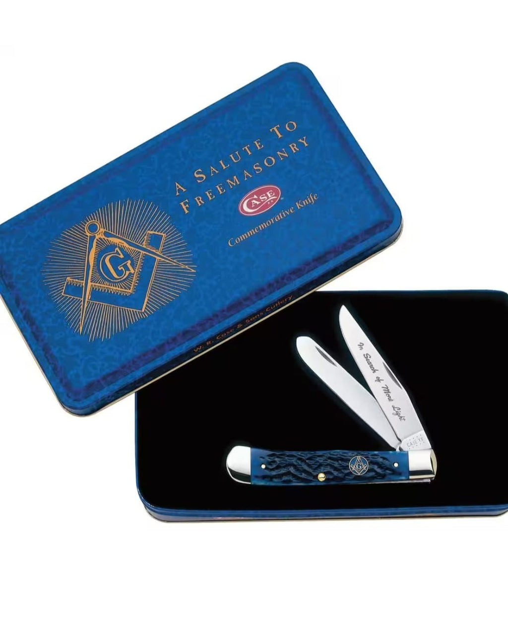 Case XX Masonic Blue Bone Standard Jig Trapper In Gift Tin