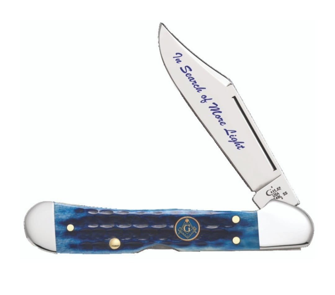 Case XX Masonic Blue Bone Cob Jig Mini Copperlock