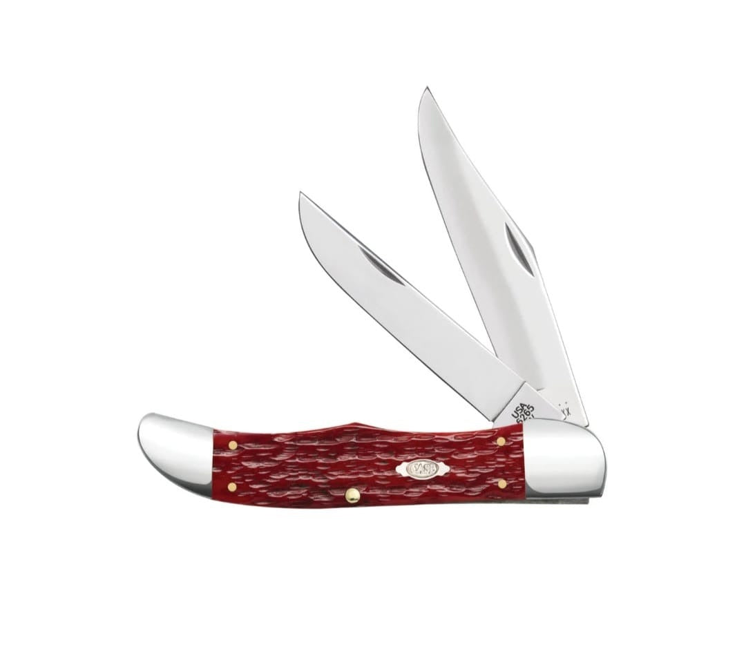Case Dark Red Bone Peach Seed Jig Large Folding Hunter With Sheath