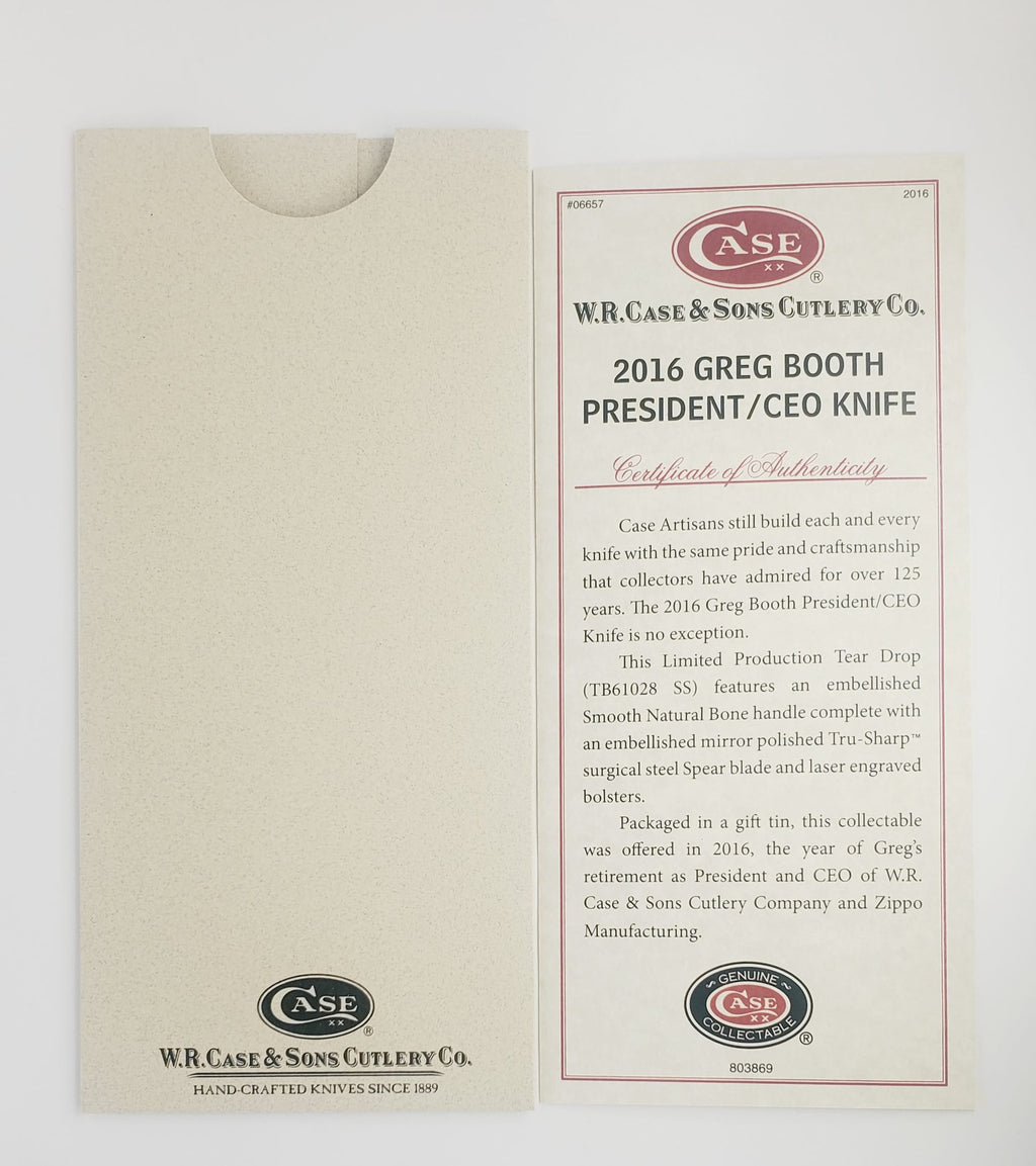 Case XX Tony Bose Natural Bone Tear Drop W/gift Tin And Certificate