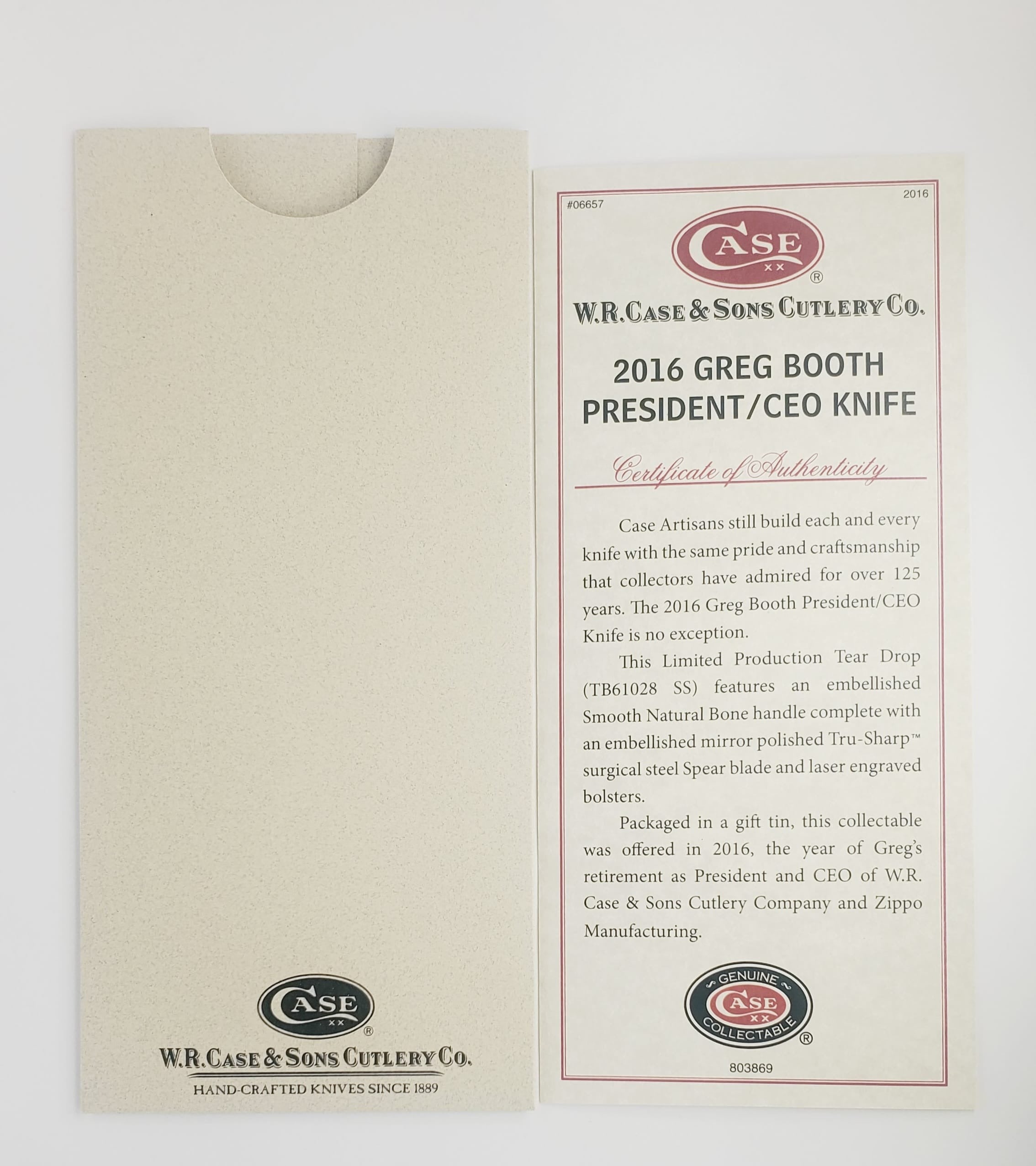 Case XX Tony Bose Natural Bone Tear Drop W/gift Tin And Certificate