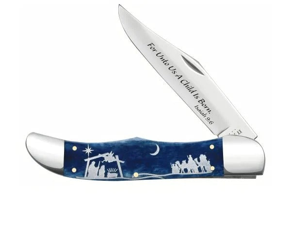 Case Christmas Navy Blue Bone Smooth Folding Hunter