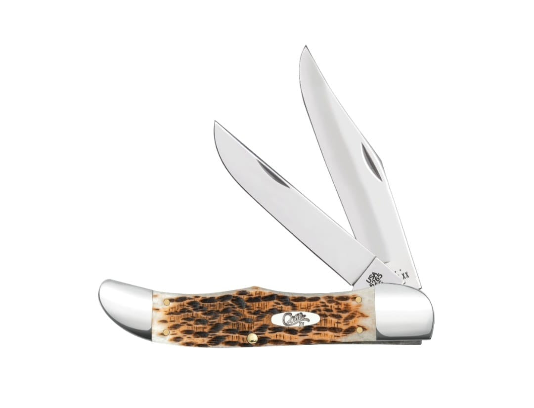 Case Amber Bone Peach Seed Jig Large Folding Hunter CS W/ Sheath