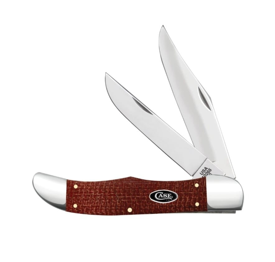Case Dark Red Burlap Micarta Smooth Folding Hunter W/Sheath