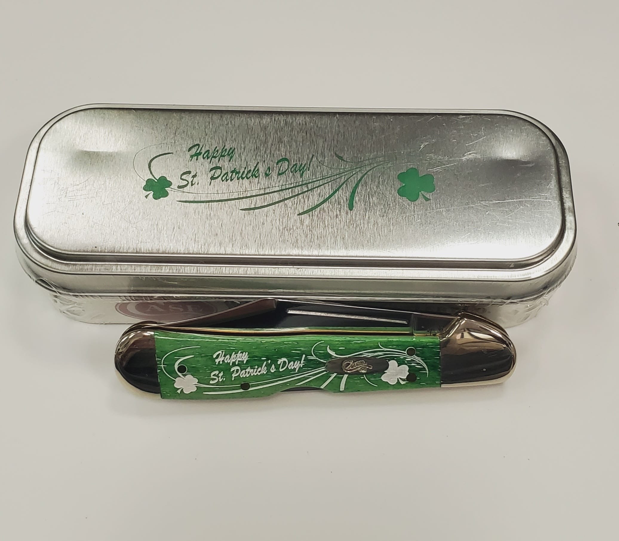 Case XX Bright Green St. Pattys Day  Mini Copperlock W/ Gift Tin