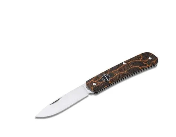 Boker Plus Orange Damast- G10 Folding Knife  Blade Material 12C27 (Soligen Germany)