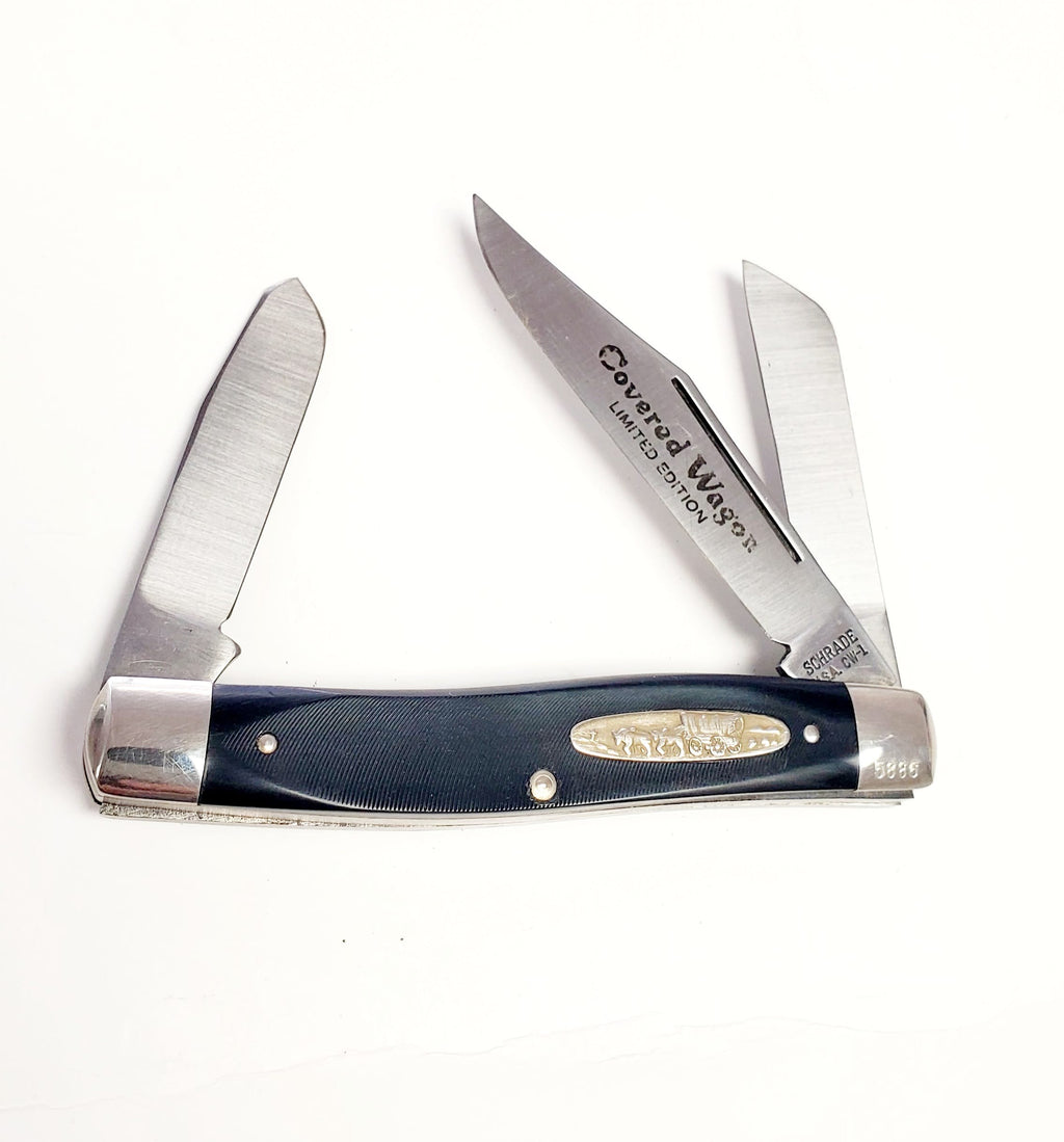 Schrade USA Black Synthetic Covered Wagon Medium Stockman 1976