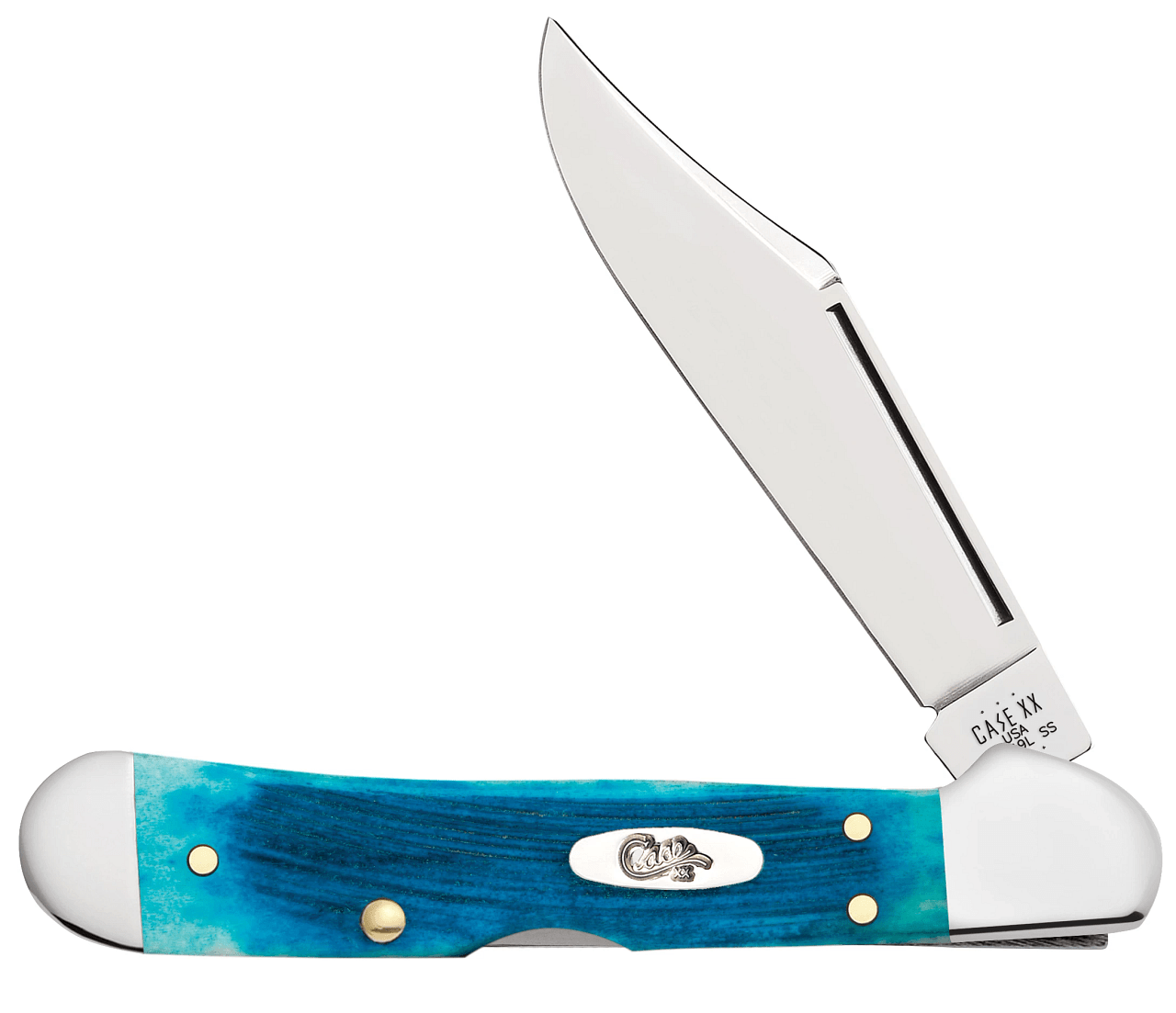 Case XX Caribbean Blue Bone Sawcut Jig Mini Copperlock