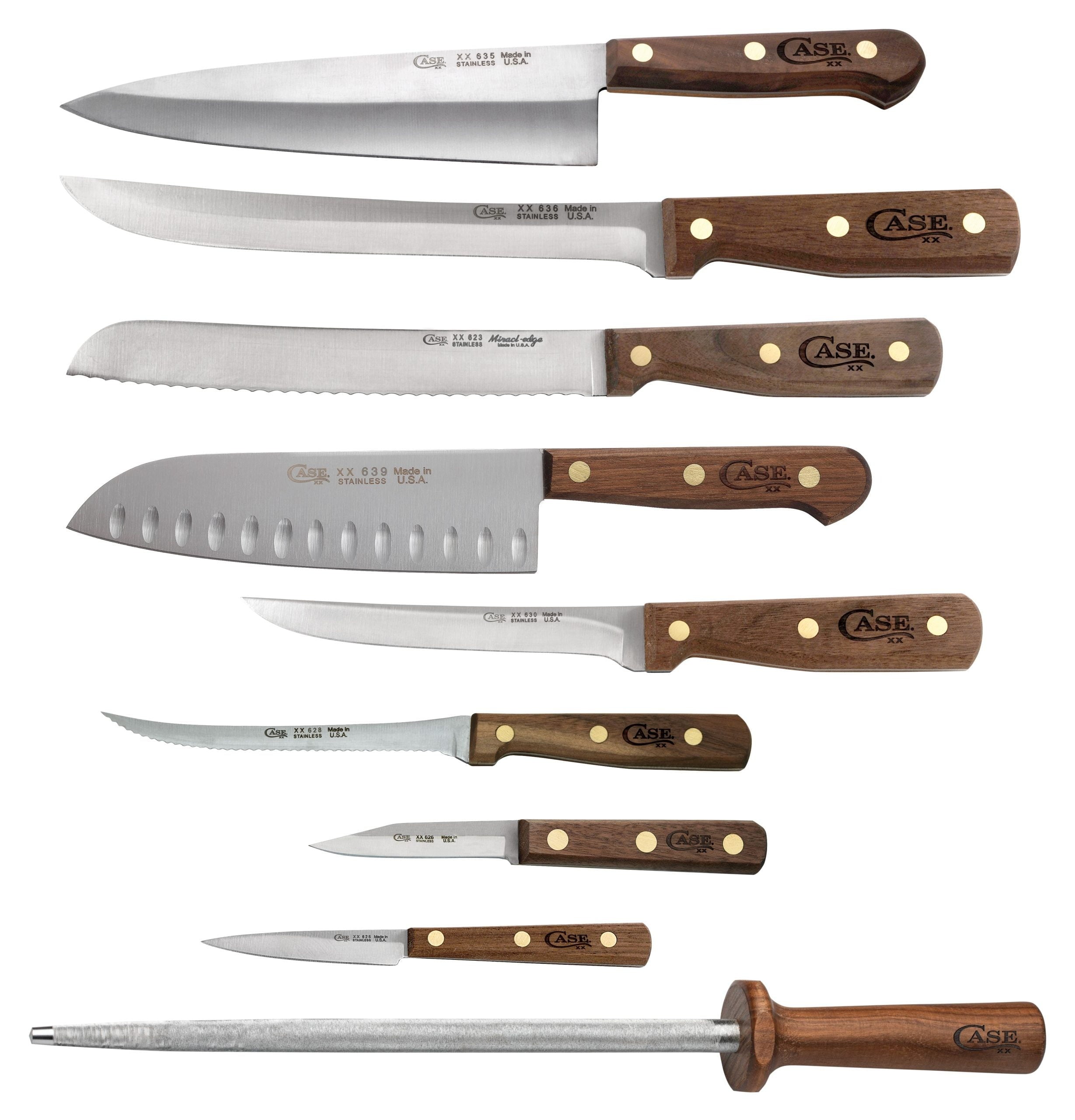 Case 9pc Household Cutlery Walnut W/Block Knife Set
