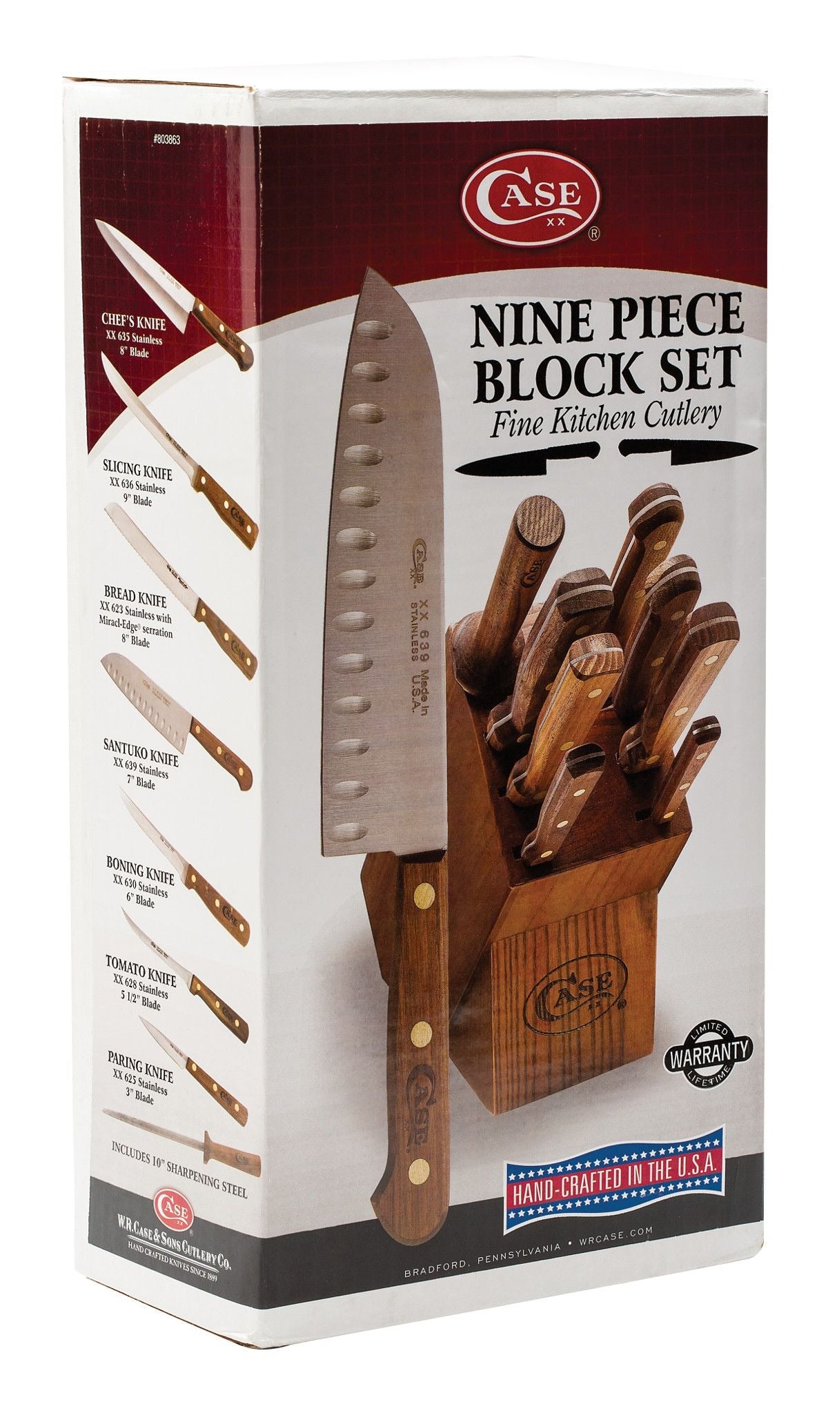 Case 9pc Household Cutlery Walnut W/Block Knife Set