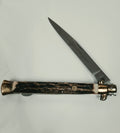 Vintage Kissing Crane Stag Handle Stiletto Folding Lock Back