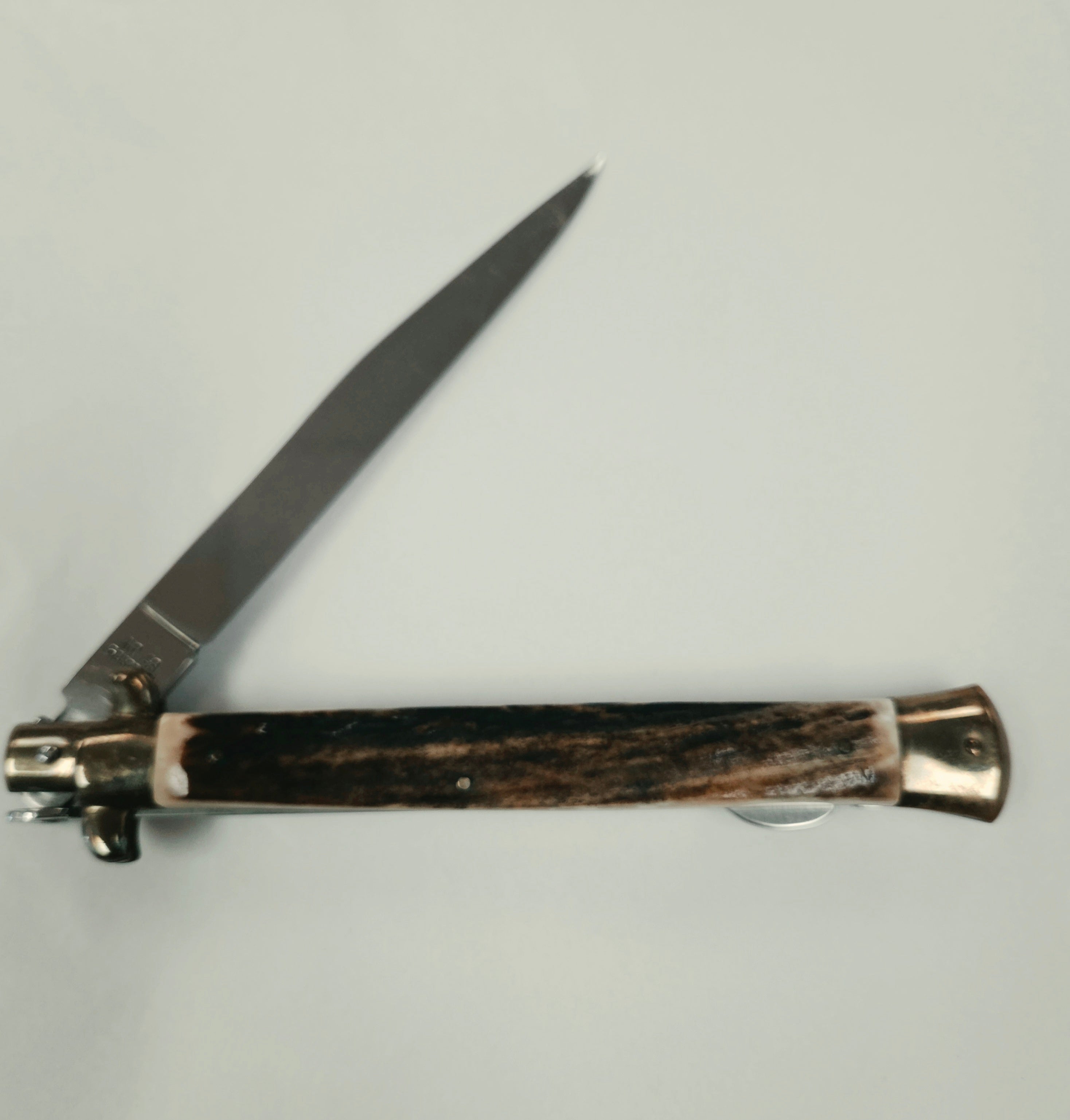 Vintage Kissing Crane Stag Handle Stiletto Folding Lock Back
