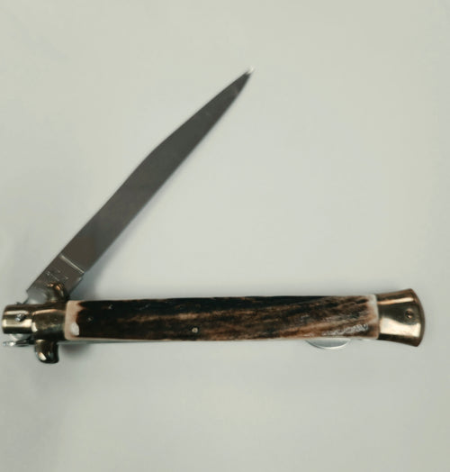 Vintage Kissing Crane Stag Handle Stiletto Folding Lock Back