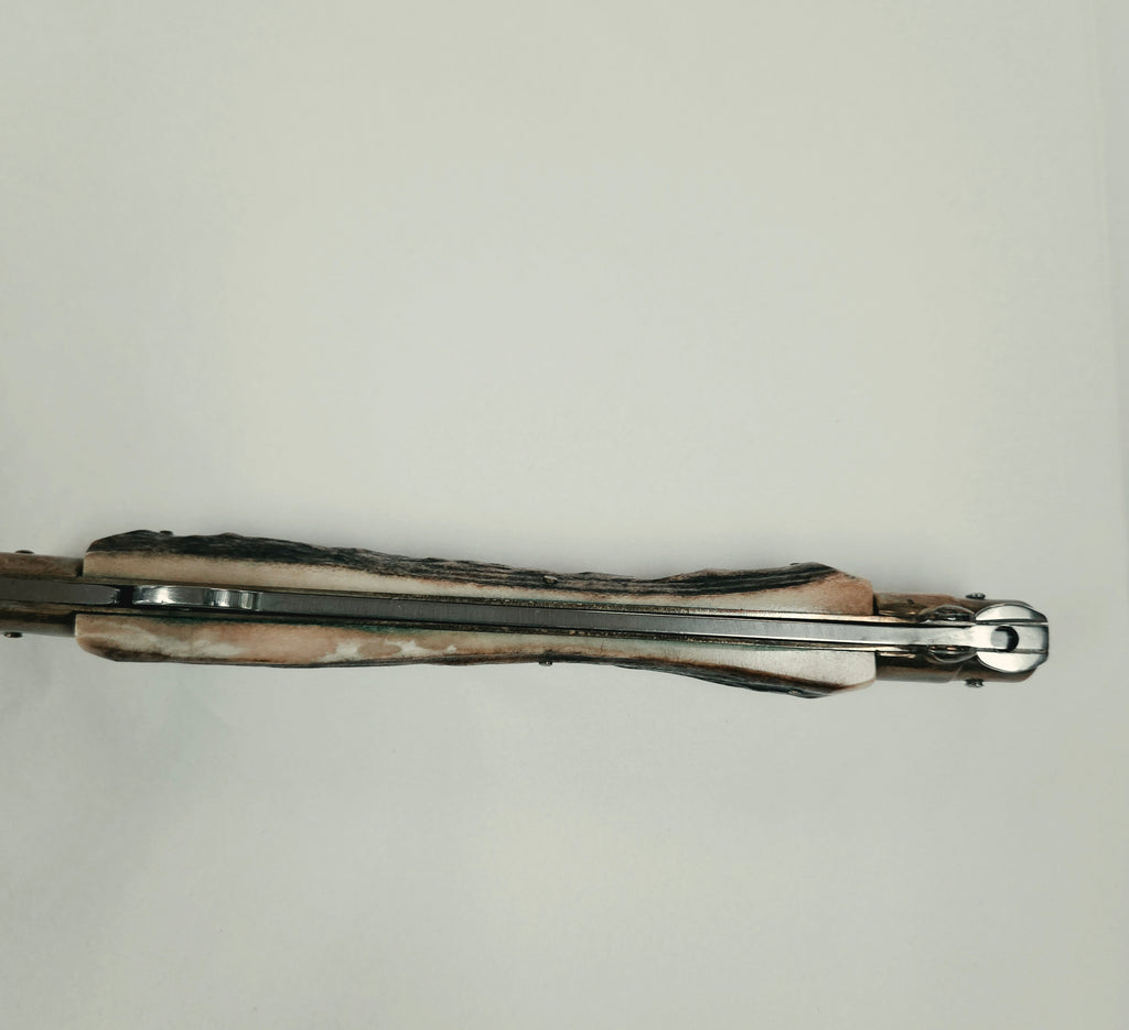 Vintage Kissing Crane Stag Handle Stiletto Folding Lock Back