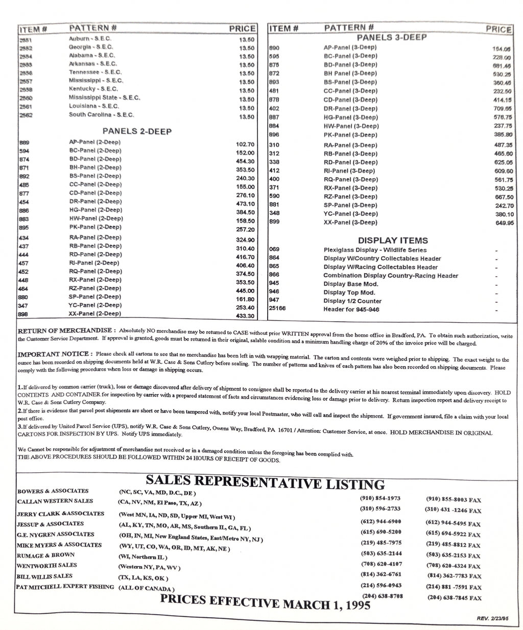 Case XX 1995 Catalog & Price Sheet