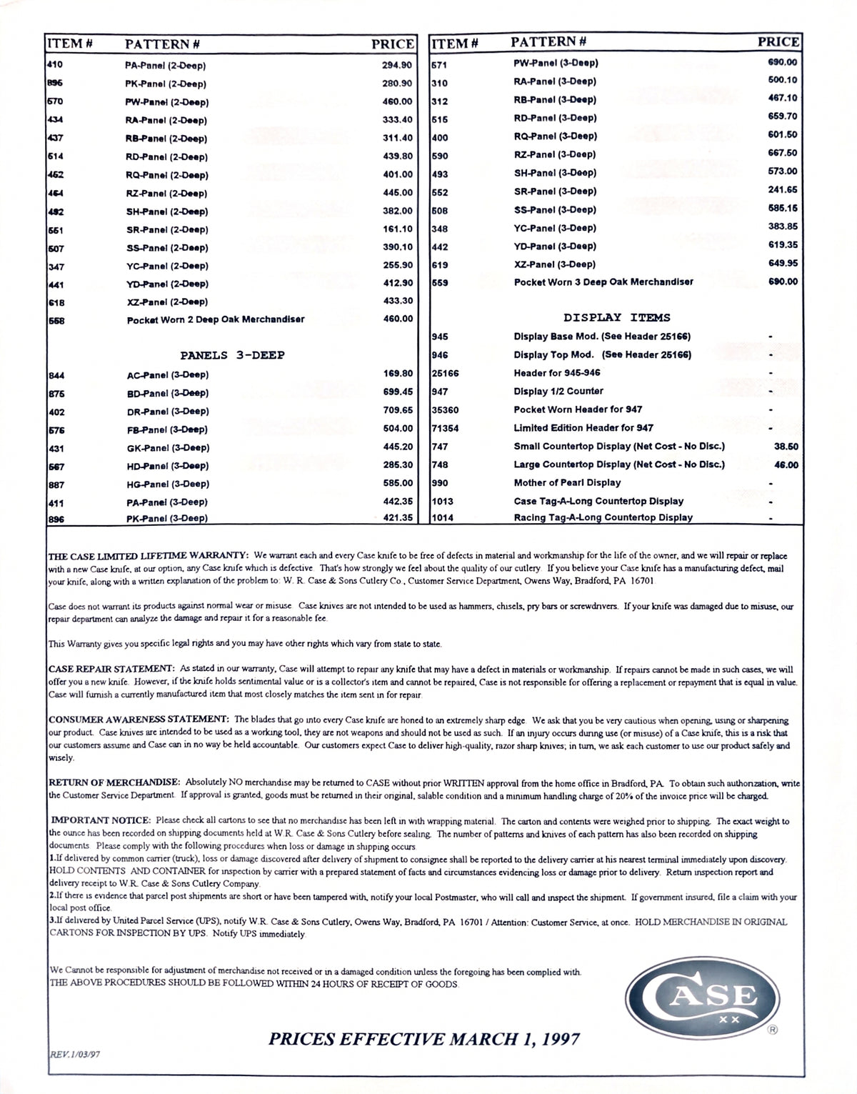 1997 Case Cutlery Catalog & Price Guide